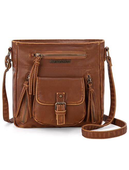 Montana West Crossbody Bag for Women Soft Washed Leather Multi Pocket Shoulder Purses Medium Size