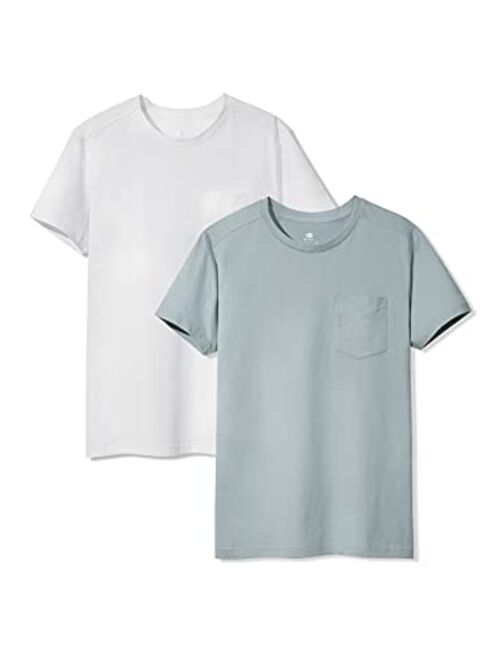 DAVID ARCHY Men's Pocket Crewneck Undershirt, Soft Cotton T-Shirt, Moistrue-Wicking Tee 2 Pack