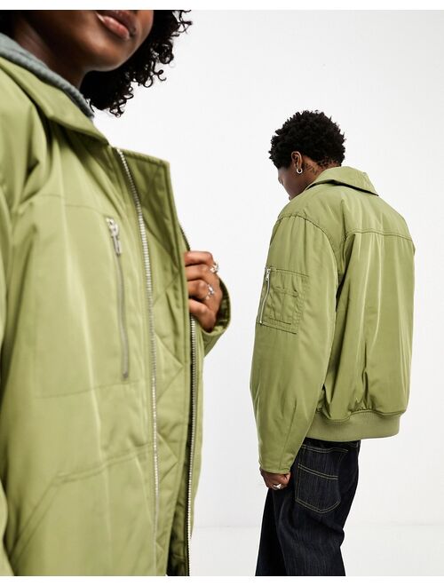 COLLUSION Unisex nylon oversized harrington bomber jacket in khaki