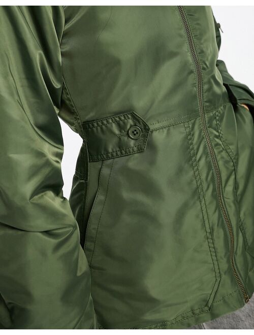 COLLUSION nylon jacket with with fitted waist in khaki