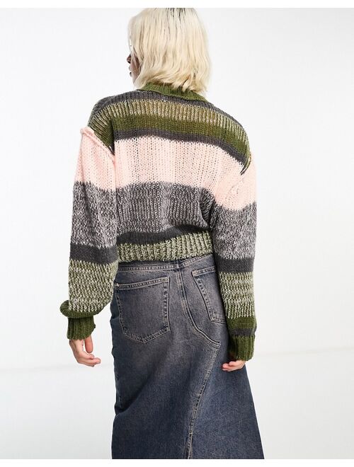 COLLUSION knitted crew neck sweater in multi stripe