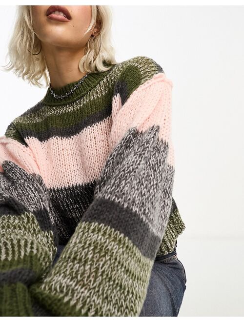 COLLUSION knitted crew neck sweater in multi stripe