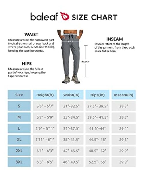 BALEAF Joggers for Men with Zipper Pockets, Lightweight Quick Dry Hiking Cargo Pants, Stretch UPF 50+ Outdoor Apparel