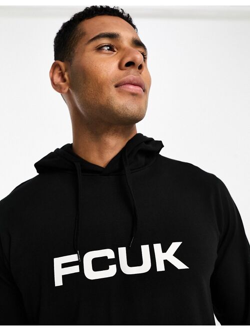 French Connection FCUK long sleeve T-shirt with hood in black