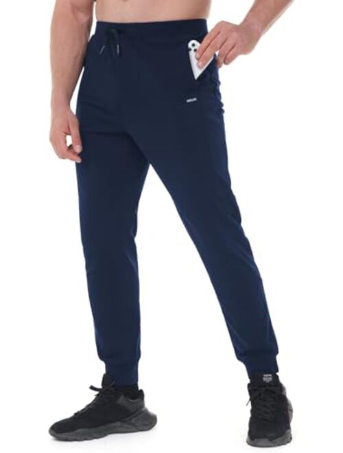 MELOO Men's Fleece Lined Sweatpants - Water Resistant Workout Jogger - Winter Warm Hiking Pants with Zipper Pockets