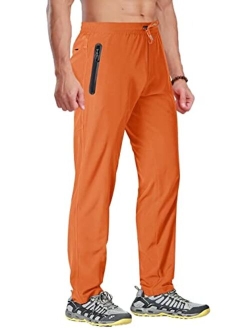 BIYLACLESEN Men's Running Pants Lightweight Quick Dry Hiking Jogger Sweatpants Zipper Pockets