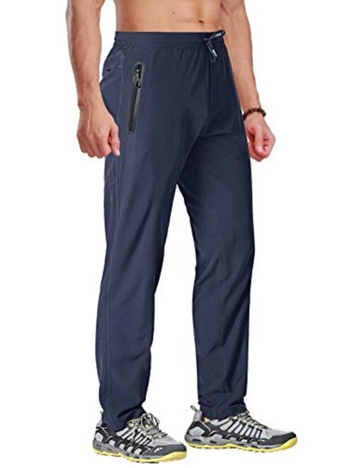 BIYLACLESEN Men's Running Pants Lightweight Quick Dry Hiking Jogger Sweatpants Zipper Pockets