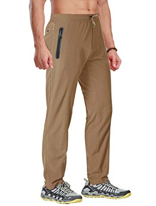 BIYLACLESEN Men's Running Pants Lightweight Quick Dry Hiking Jogger Sweatpants Zipper Pockets