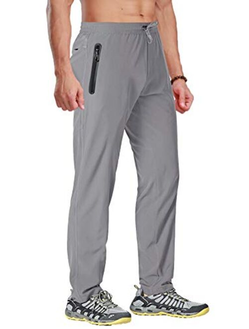 BIYLACLESEN Men's Running Pants Lightweight Quick Dry Hiking Jogger Sweatpants Zipper Pockets