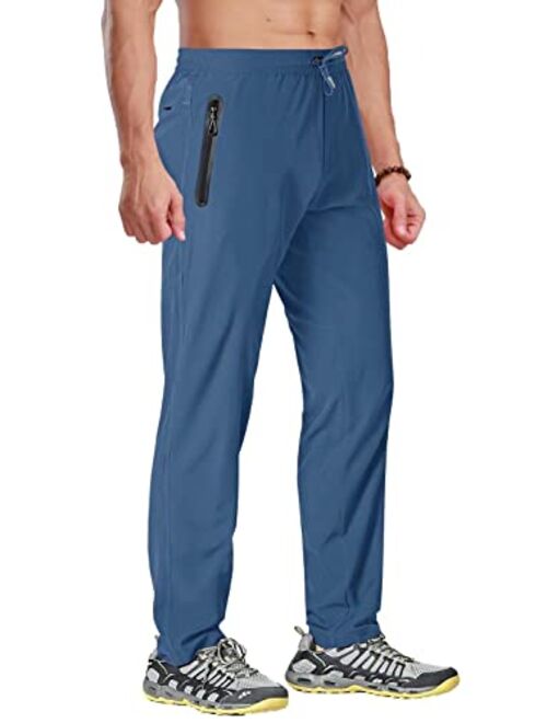 BIYLACLESEN Men's Running Pants Lightweight Quick Dry Hiking Jogger Sweatpants Zipper Pockets