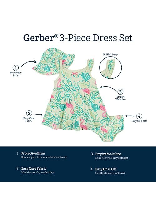 Gerber baby-girls 3-piece Sundress, Diaper Cover and Hat Set