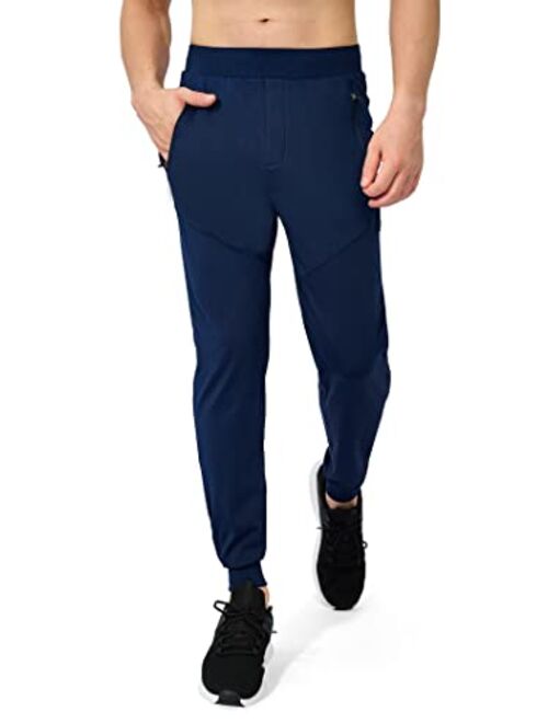 MELOO Men's Fleece Lined Joggers - Water Resistant Sweatpants Hiking Warm Joggers Winter Workout Pants Zipper Pockets