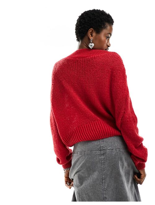 COLLUSION v neck knit sweater in red