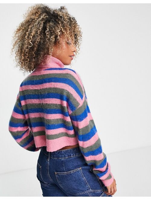 COLLUSION knitted roll neck cropped sweater in striped print