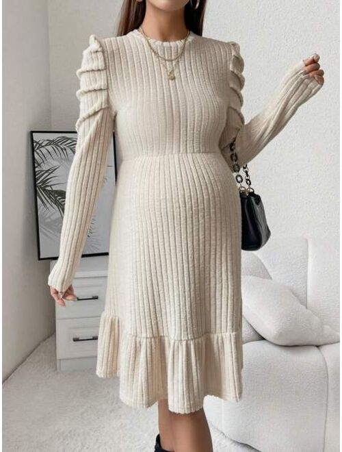 SHEIN Maternity Asymmetrical Sweater Dress With Leg-of-mutton Sleeves