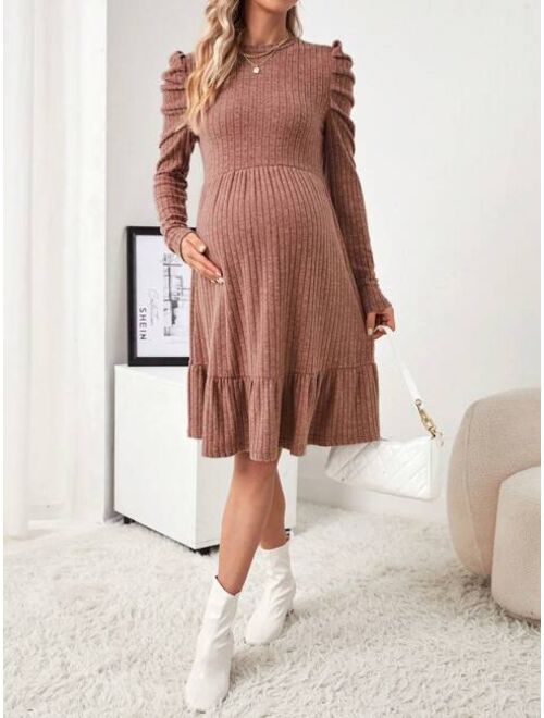 SHEIN Maternity Asymmetrical Sweater Dress With Leg-of-mutton Sleeves