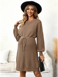 Maternity Drop Shoulder Drawstring Waist Sweater Dress