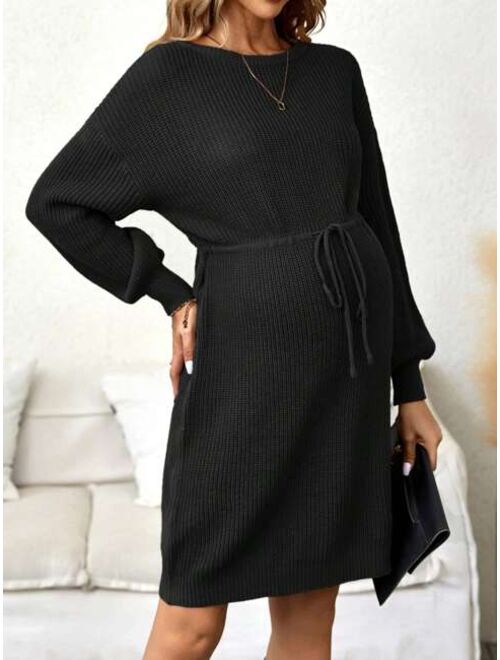 SHEIN Maternity Drop Shoulder Drawstring Waist Sweater Dress