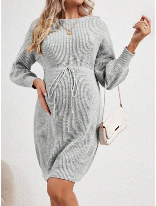 SHEIN Maternity Drop Shoulder Drawstring Waist Sweater Dress