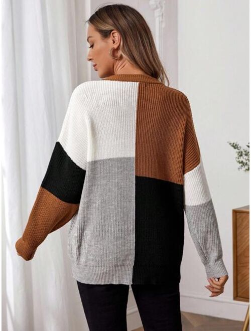 SHEIN Maternity Color Block Drop Shoulder Sweater