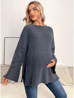 Maternity Drop Shoulder Split Hem Sweater
