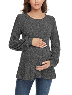 BBHoping Women's Maternity Sweater Tops Long Bishop Sleeves Pregnant Tunics Long Sleeve Winter Pregnancy Peplum Top