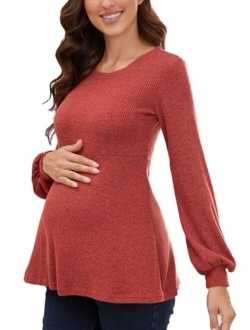 BBHoping Women's Maternity Sweater Tops Long Bishop Sleeves Pregnant Tunics Long Sleeve Winter Pregnancy Peplum Top