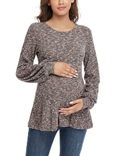 BBHoping Women's Maternity Sweater Tops Long Bishop Sleeves Pregnant Tunics Long Sleeve Winter Pregnancy Peplum Top