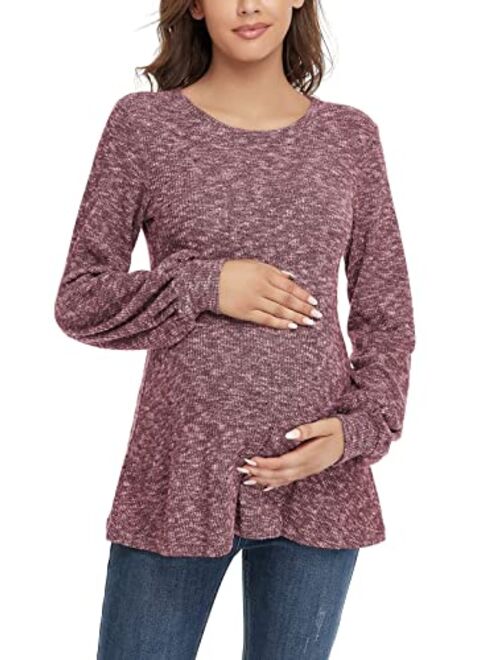 BBHoping Women's Maternity Sweater Tops Long Bishop Sleeves Pregnant Tunics Long Sleeve Winter Pregnancy Peplum Top