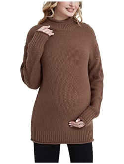 MOMOOD Maternity Sweater Long Sleeve Loose Knitted Oversized Turtleneck Pullover Pregnant Sweater Top