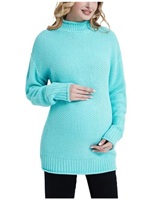 MOMOOD Maternity Sweater Long Sleeve Loose Knitted Oversized Turtleneck Pullover Pregnant Sweater Top