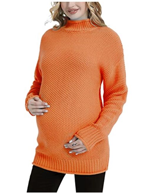 MOMOOD Maternity Sweater Long Sleeve Loose Knitted Oversized Turtleneck Pullover Pregnant Sweater Top