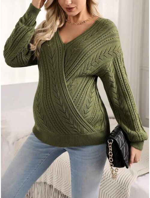 SHEIN Maternity Wrap Neck Drop Shoulder Sweater