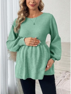 Pregnant Women's Lantern Sleeve Ruffled Hem Sweater