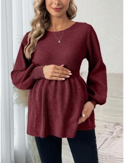 Pregnant Women's Lantern Sleeve Ruffled Hem Sweater