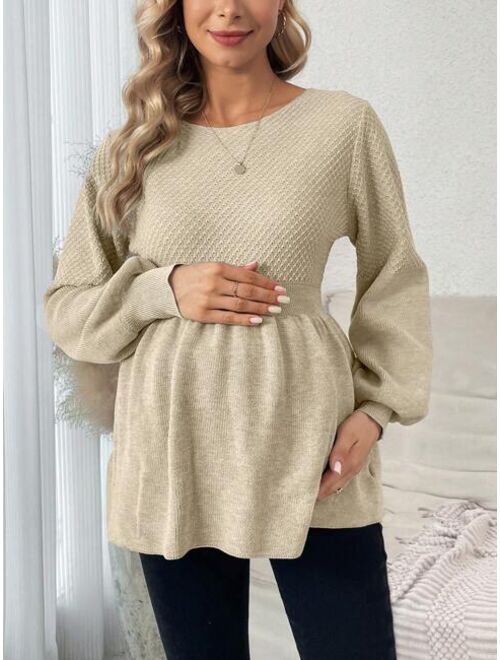 Pregnant Women's Lantern Sleeve Ruffled Hem Sweater