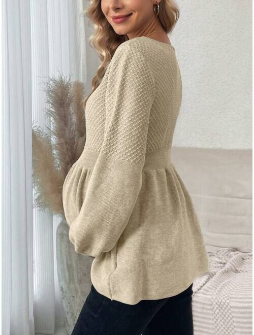 Pregnant Women's Lantern Sleeve Ruffled Hem Sweater