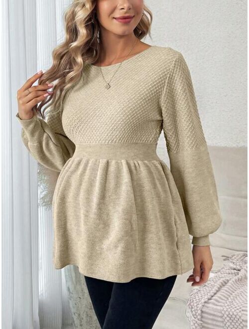 Pregnant Women's Lantern Sleeve Ruffled Hem Sweater
