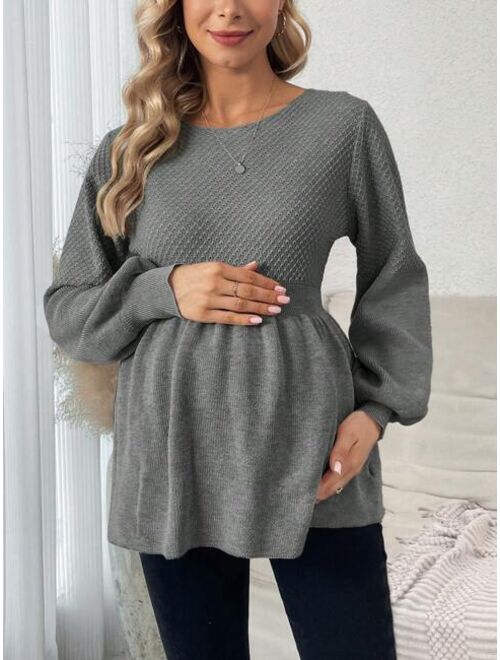 Pregnant Women's Lantern Sleeve Ruffled Hem Sweater