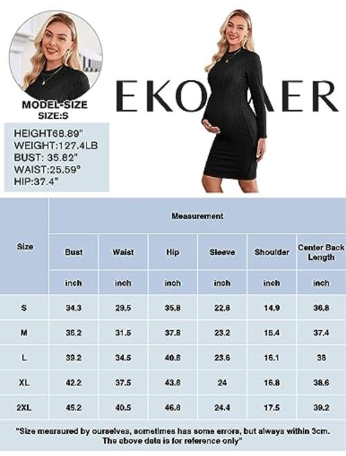 Ekouaer Womens Maternity Dress Rib Knit Stretchy Bodycon Pregnancy Dresses Mock Turtleneck Long Sleeve Pregnant Clothes