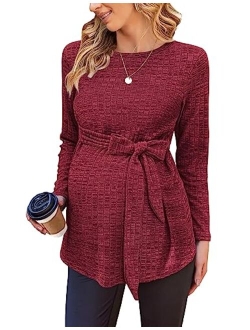 Women's Maternity Shirts Long Sleeve Pregnancy Tops Casual Ribbed Knit Pregnant Blouses S-XXL