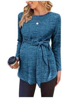 Women's Maternity Shirts Long Sleeve Pregnancy Tops Casual Ribbed Knit Pregnant Blouses S-XXL