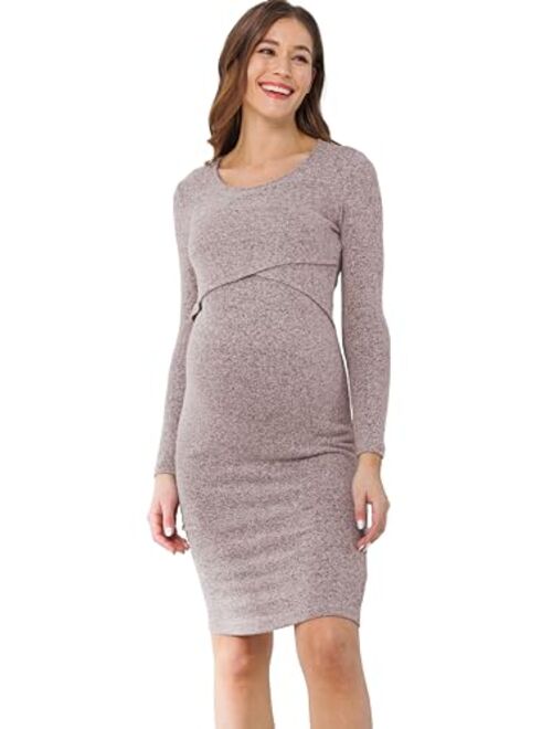 LaClef Womens Double Layer Long Sleeve Bodycon Maternity Nursing Dress