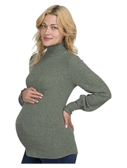 Eliana Ultra-Soft Lettuce Mock-Neck Maternity Top with Bell Long Sleeves - Maternity Turtleneck - Light Maternity Sweater