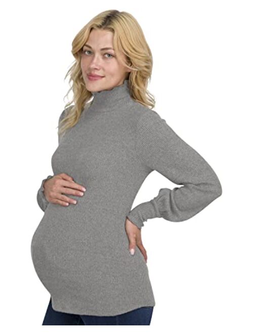 Eliana Ultra-Soft Lettuce Mock-Neck Maternity Top with Bell Long Sleeves - Maternity Turtleneck - Light Maternity Sweater