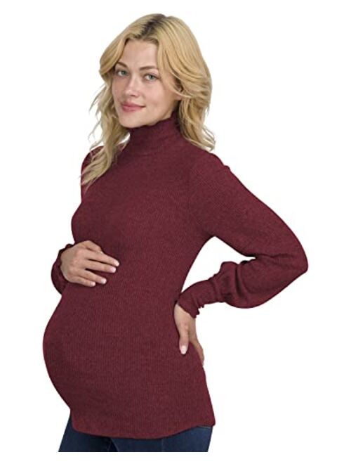 Eliana Ultra-Soft Lettuce Mock-Neck Maternity Top with Bell Long Sleeves - Maternity Turtleneck - Light Maternity Sweater