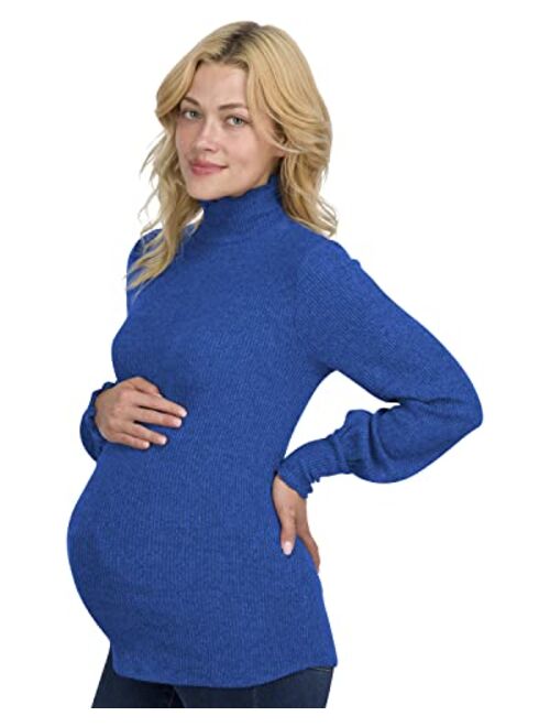 Eliana Ultra-Soft Lettuce Mock-Neck Maternity Top with Bell Long Sleeves - Maternity Turtleneck - Light Maternity Sweater