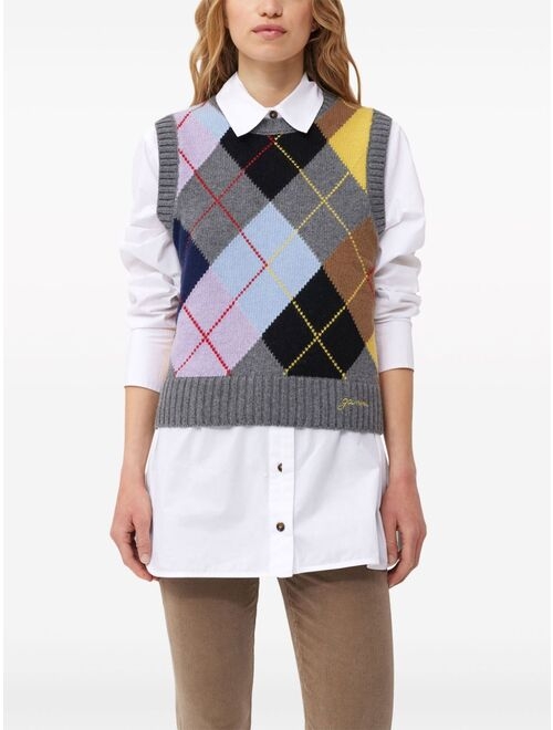 GANNI harlequin-pattern intarsia-knit vest