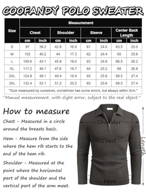 COOFANDY Men's Quarter Zip Polo Sweater Knit Pullover Long Sleeve Casual Dress Slim Fit Shirt