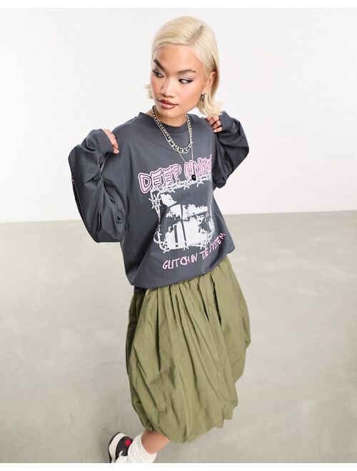 COLLUSION washed graphic long sleeve oversized T-shirt in gray